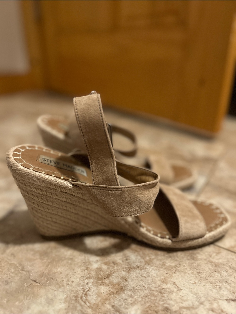 Steve Madden Beige/Tan Suede Espadrille Wedge Sandals